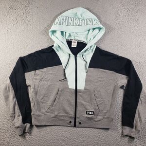 Victoria's Secret Pink Hoodie Women's Medium Gray Full Zip Stretch Sweatshirt